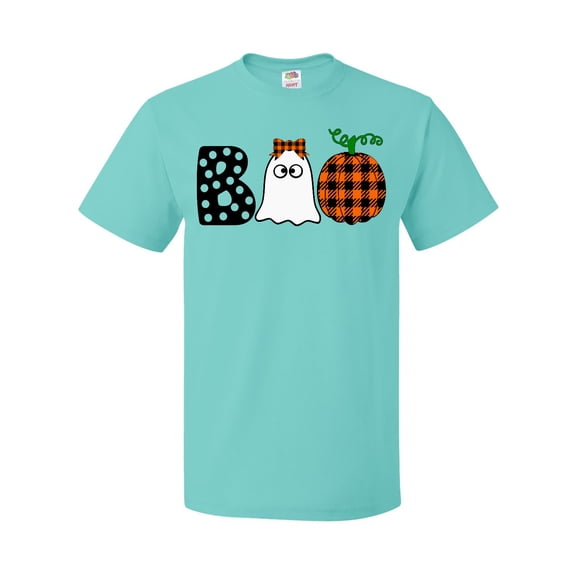 Inktastic Boo Halloween Ghost and Plaid Pumpkin T-Shirt
