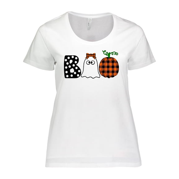 Inktastic Boo Halloween Ghost and Plaid Pumpkin Women's Plus Size T-Shirt