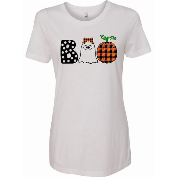 Inktastic Boo Halloween Ghost and Plaid Pumpkin Women's T-Shirt