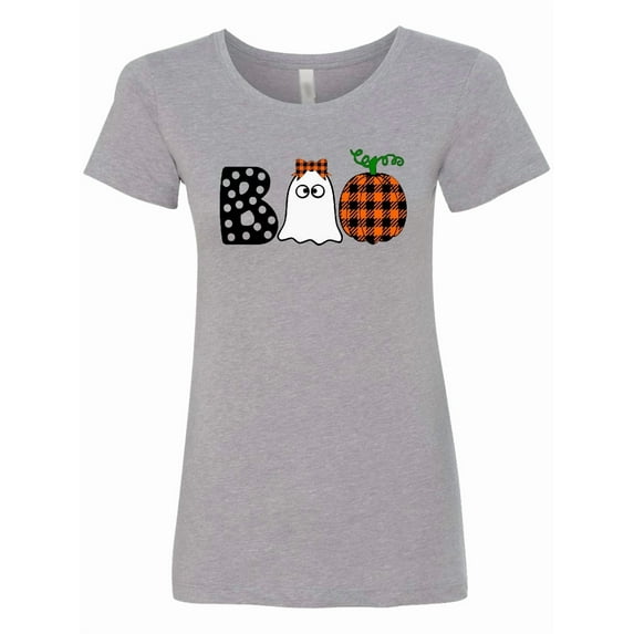 Inktastic Boo Halloween Ghost and Plaid Pumpkin Women's T-Shirt