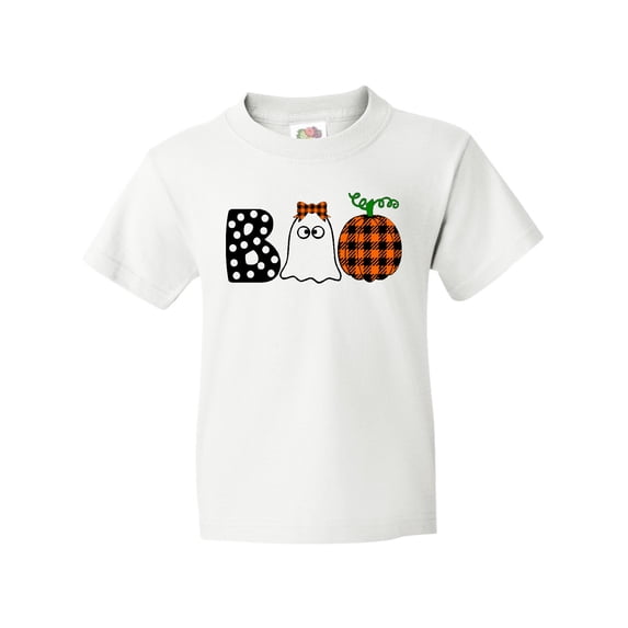 Inktastic Boo Halloween Ghost and Plaid Pumpkin Youth T-Shirt
