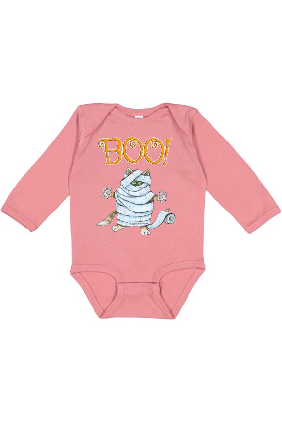 Boo with Mummy Cat Boys or Girls Long Sleeve Baby Bodysuit
