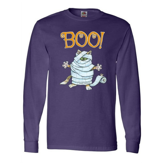 Inktastic Boo with Mummy Cat Long Sleeve T-Shirt