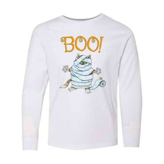Inktastic Boo with Mummy Cat Long Sleeve Youth T-Shirt