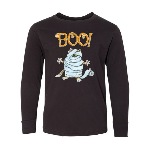 Inktastic Boo with Mummy Cat Long Sleeve Youth T-Shirt