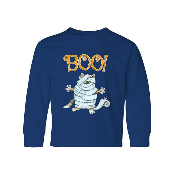 Inktastic Boo with Mummy Cat Long Sleeve Youth T-Shirt