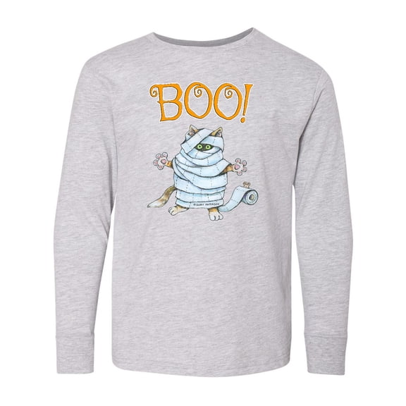 Inktastic Boo with Mummy Cat Long Sleeve Youth T-Shirt