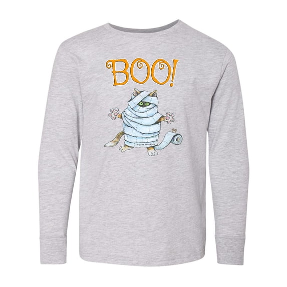 Inktastic Boo with Mummy Cat Long Sleeve Youth T-Shirt