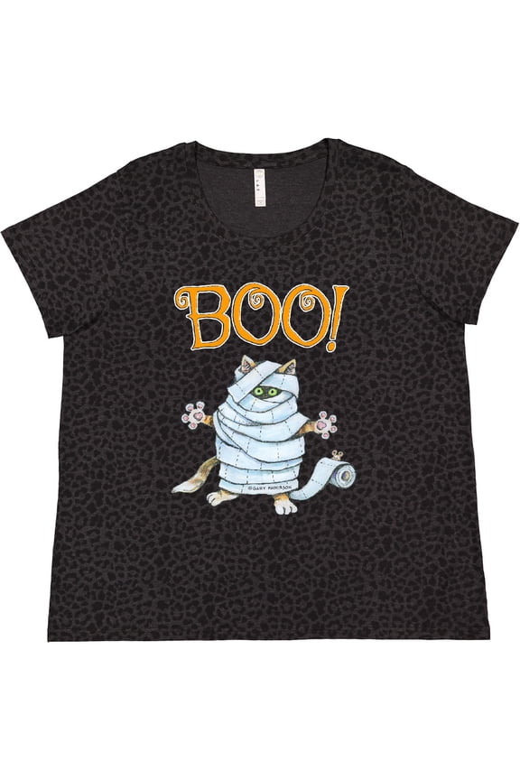 Boo with Mummy Cat Women's Plus Size T-Shirt