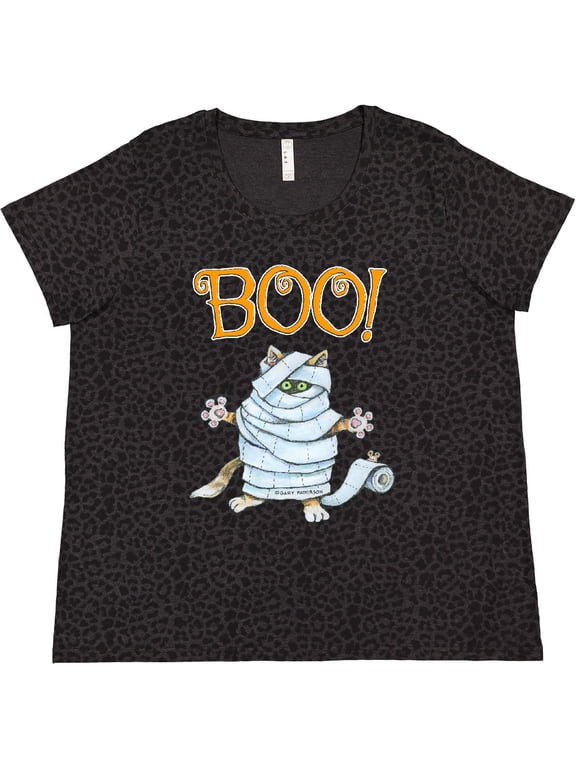 Boo with Mummy Cat Women's Plus Size T-Shirt