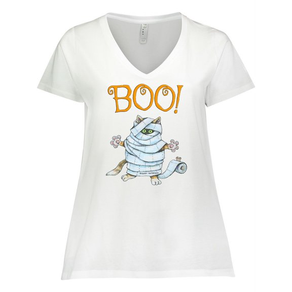Inktastic Boo with Mummy Cat Women's Plus Size V-Neck T-Shirt