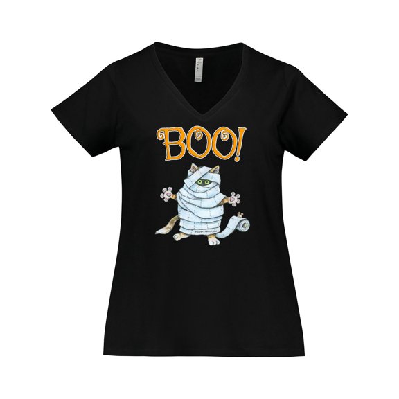 Inktastic Boo with Mummy Cat Women's Plus Size V-Neck T-Shirt