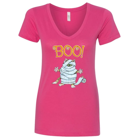 Inktastic Boo with Mummy Cat Women's V-Neck T-Shirt