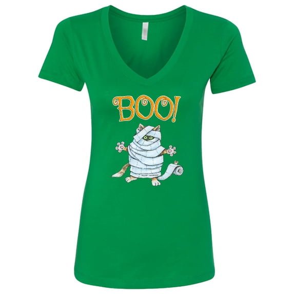 Inktastic Boo with Mummy Cat Women's V-Neck T-Shirt