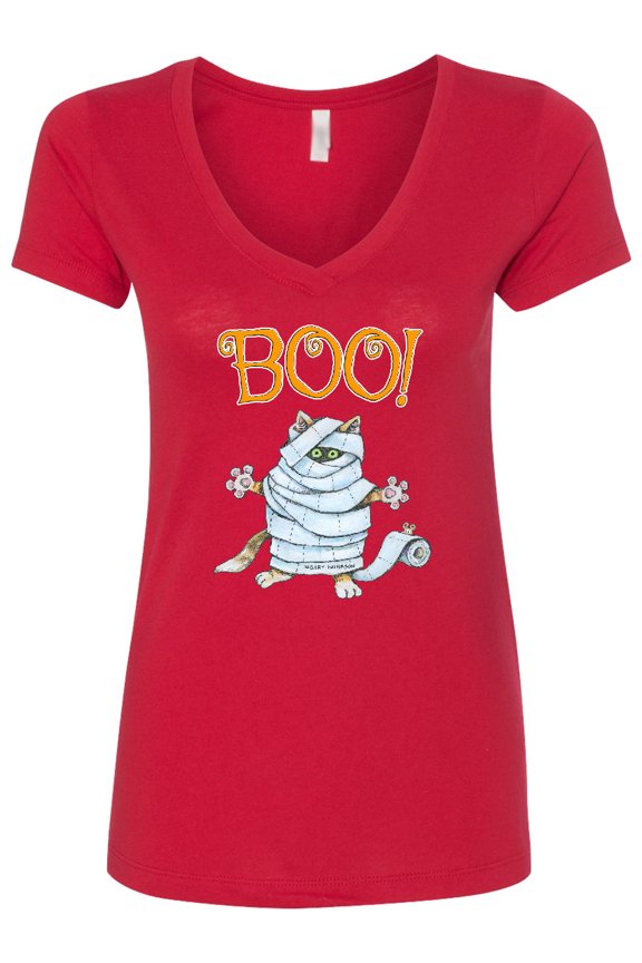Boo with Mummy Cat Women's V-Neck T-Shirt