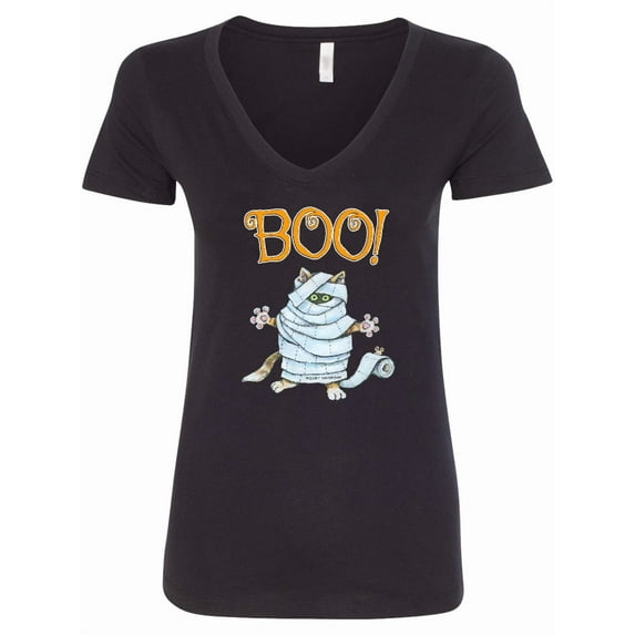 Inktastic Boo with Mummy Cat Women's V-Neck T-Shirt