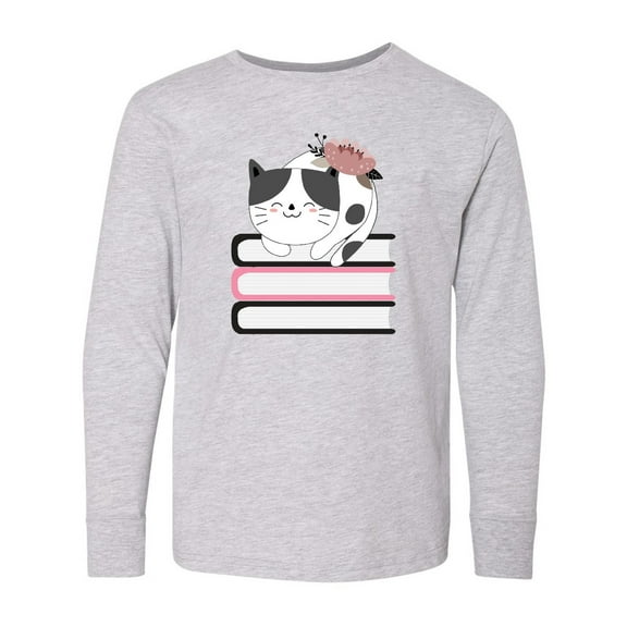 Inktastic Book Lover Cat Reading Long Sleeve Youth T-Shirt