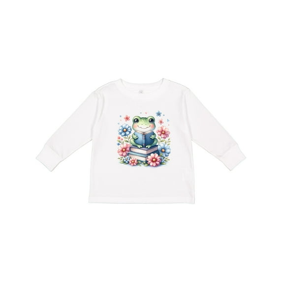 Inktastic Book Lover Reading Frog Librarian Girls Long Sleeve Toddler T-Shirt