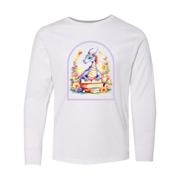 Inktastic Bookworm Dragon Book Lover Long Sleeve Youth T-Shirt