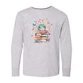 thumbnail image 1 of Inktastic Bookworm Flowered Reading Long Sleeve Youth T-Shirt, 1 of 5