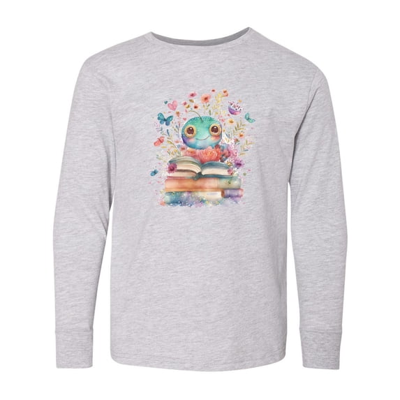 Inktastic Bookworm Flowered Reading Long Sleeve Youth T-Shirt