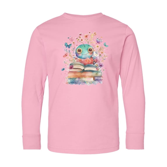 Inktastic Bookworm Flowered Reading Long Sleeve Youth T-Shirt