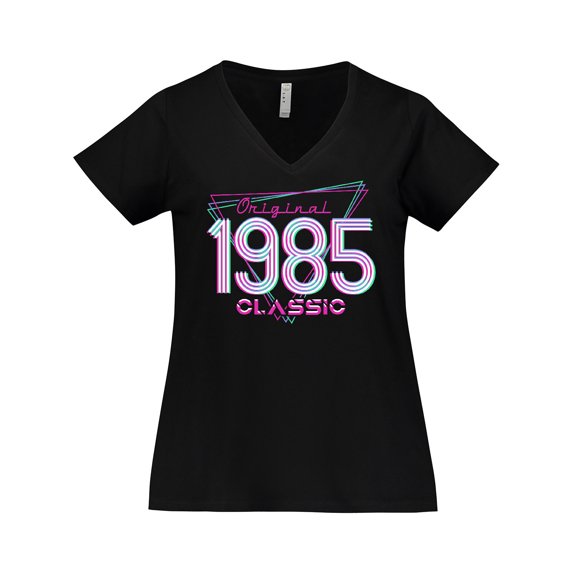Inktastic Born In 1985 Throwback Birthday Women's Plus Size V-Neck T-Shirt