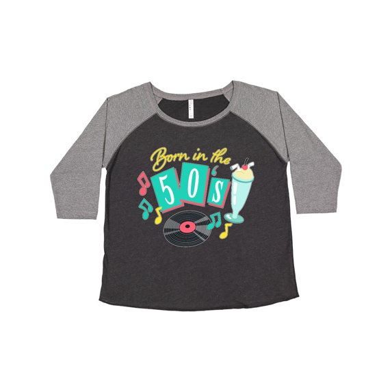 Inktastic Born in the 50's Record and Music Notes Women's Plus Size T-Shirt
