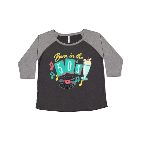 Inktastic Born in the 50's Record and Music Notes Women's Plus Size T-Shirt