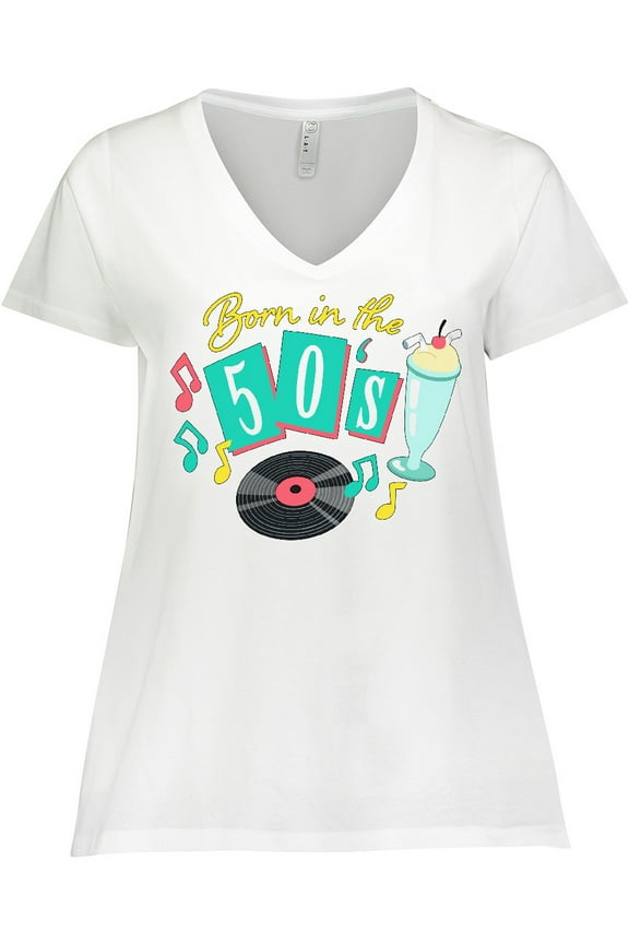 Born in the 50's Record and Music Notes Women's Plus Size V-Neck T-Shirt