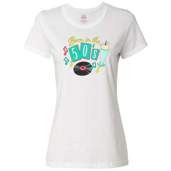 Inktastic Born in the 50's Record and Music Notes Women's T-Shirt