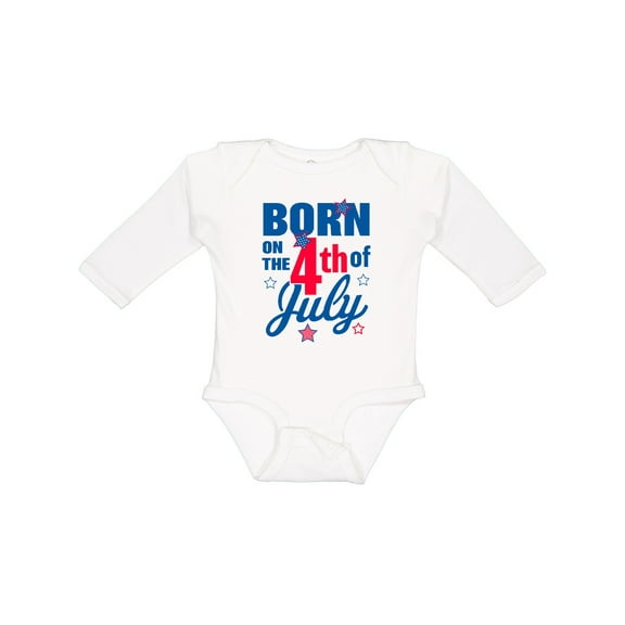 Inktastic Born on The 4th of July Boys or Girls Long Sleeve Baby Bodysuit