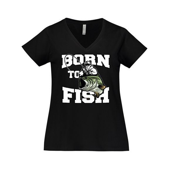 Inktastic Born to Fish Women's Plus Size V-Neck T-Shirt