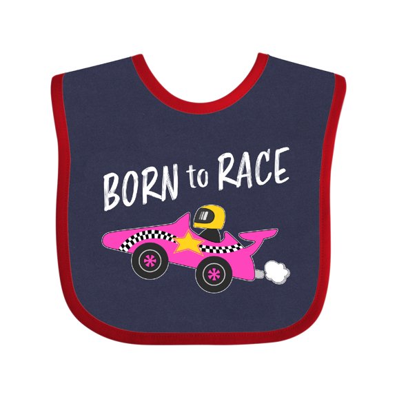 Inktastic Born to Race- Pink Race Car Boys or Girls Baby Bib