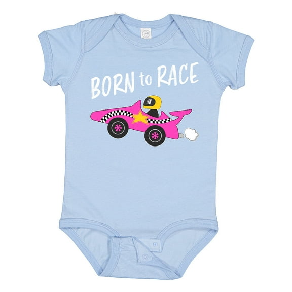 Inktastic Born to Race Pink Race Car Boys or Girls Baby Bodysuit