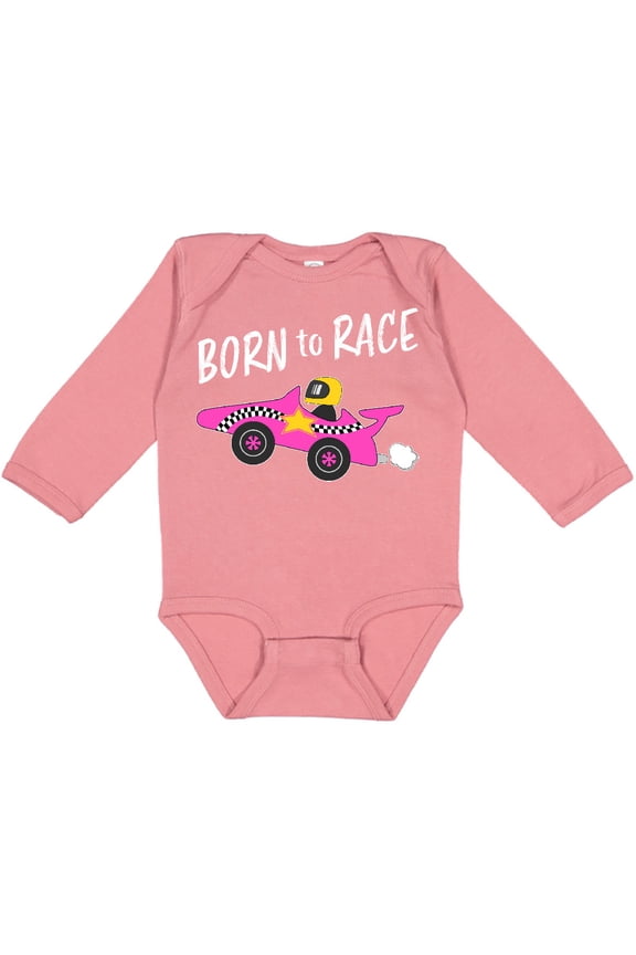 Born to Race- Pink Race Car Boys or Girls Long Sleeve Baby Bodysuit