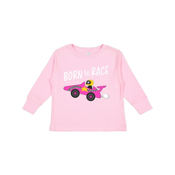 Inktastic Born to Race- Pink Race Car Boys or Girls Long Sleeve Toddler T-Shirt