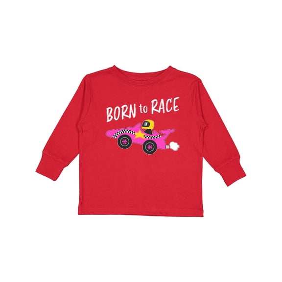 Inktastic Born to Race- Pink Race Car Boys or Girls Long Sleeve Toddler T-Shirt