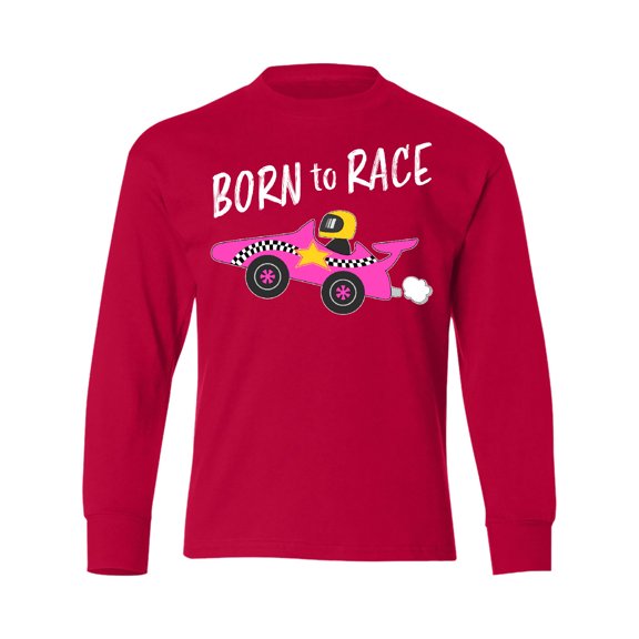 Inktastic Born to Race- Pink Race Car Long Sleeve Youth T-Shirt