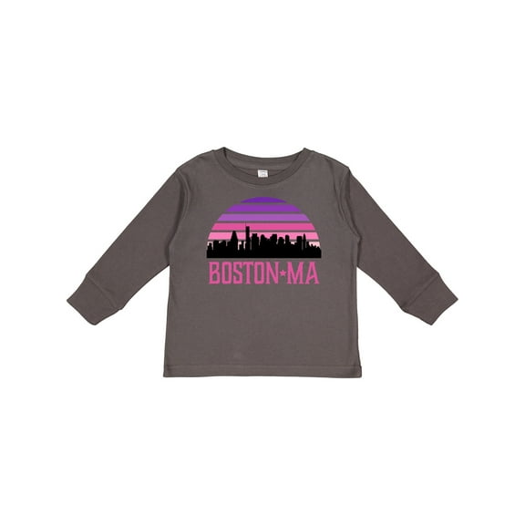 Inktastic Boston Gifts for Kids Retro Skyline Girls Long Sleeve Toddler T-Shirt