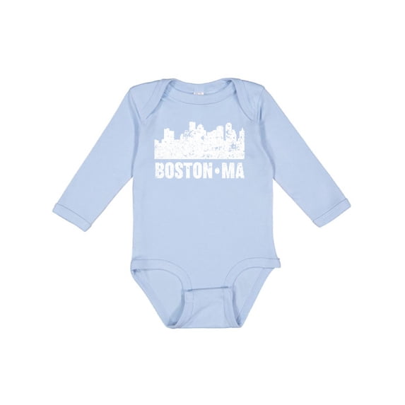 Inktastic Boston Massachusetts City Skyline with Grunge Boys or Girls Long Sleeve Baby Bodysuit