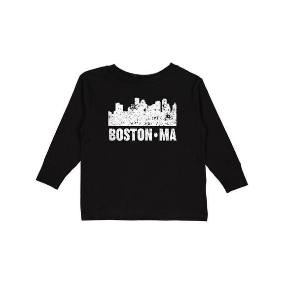 Inktastic Boston Massachusetts City Skyline with Grunge Boys or Girls Long Sleeve Toddler T-Shirt