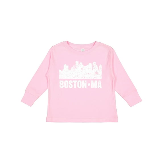 Inktastic Boston Massachusetts City Skyline with Grunge Boys or Girls Long Sleeve Toddler T-Shirt