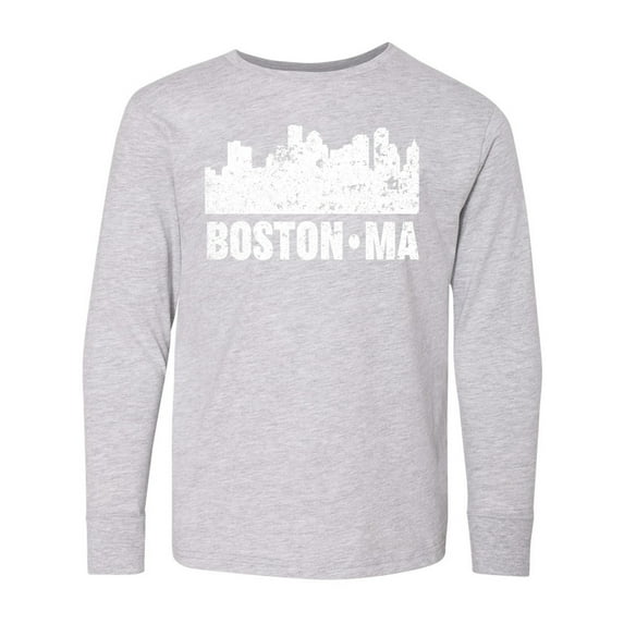 Inktastic Boston Massachusetts City Skyline with Grunge Long Sleeve Youth T-Shirt