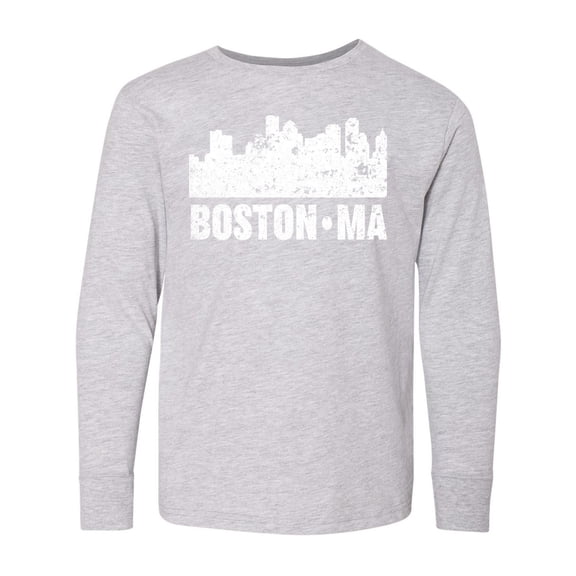 Inktastic Boston Massachusetts City Skyline with Grunge Long Sleeve Youth T-Shirt