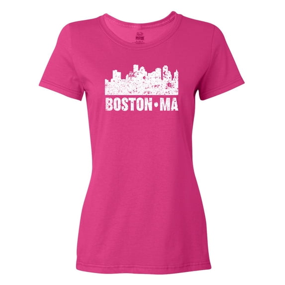 Inktastic Boston Massachusetts City Skyline with Grunge Women's T-Shirt