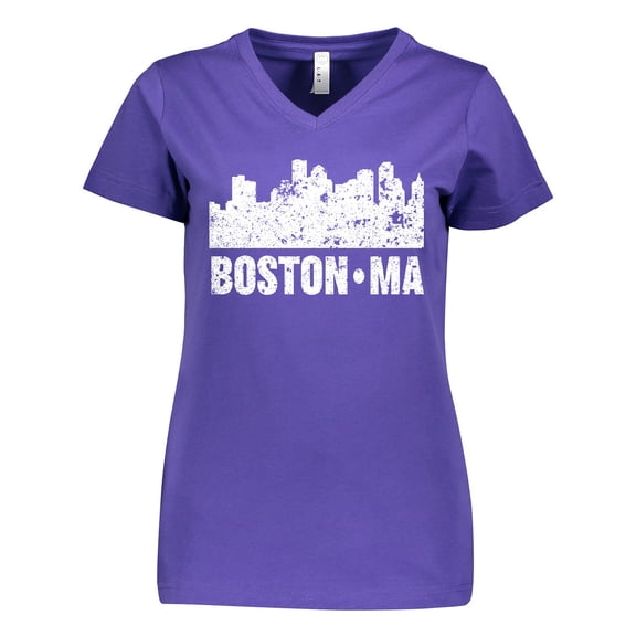 Inktastic Boston Massachusetts City Skyline with Grunge Women's V-Neck T-Shirt