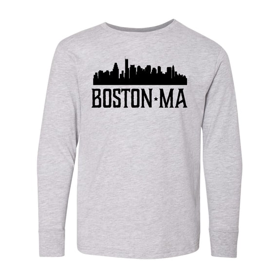 Inktastic Boston Massachusetts Skyline City Silhouette Long Sleeve Youth T-Shirt