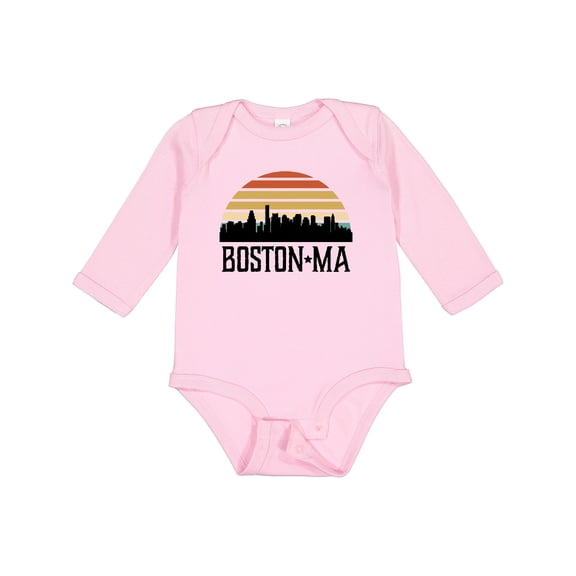Inktastic Boston Massachusetts Skyline Sunset Boys or Girls Long Sleeve Baby Bodysuit