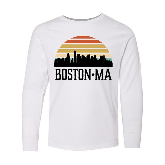 Inktastic Boston Massachusetts Skyline Sunset Long Sleeve Youth T-Shirt